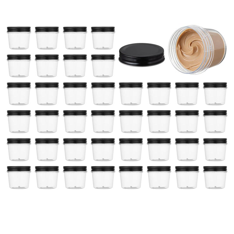 novelinks 4 Ounce Clear Plastic Jars with Black Lids - Refillable Round Clear Containers Jars Storage Containers for Kitchen & Household Storage - BPA Free (40 Pack) - Image 1
